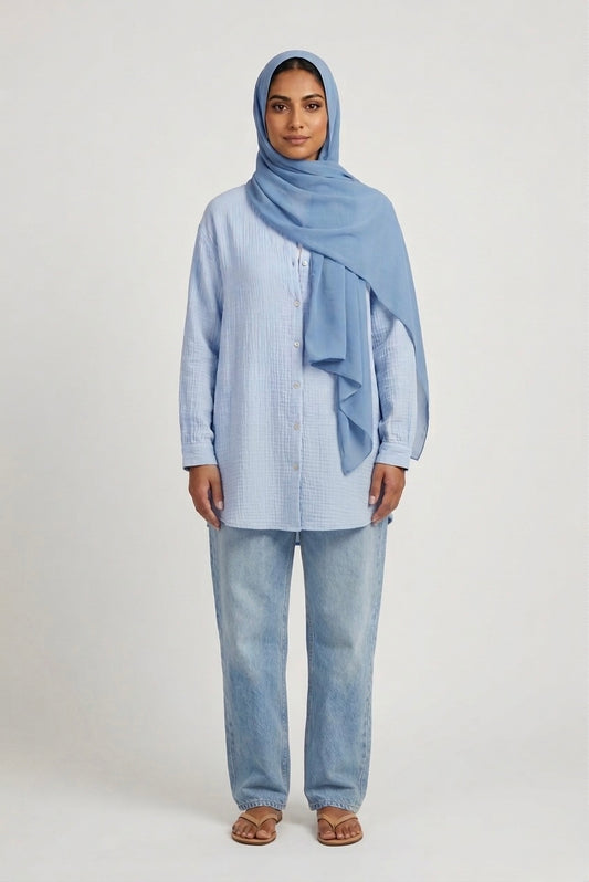 Oversized Cotton Shirt Blue