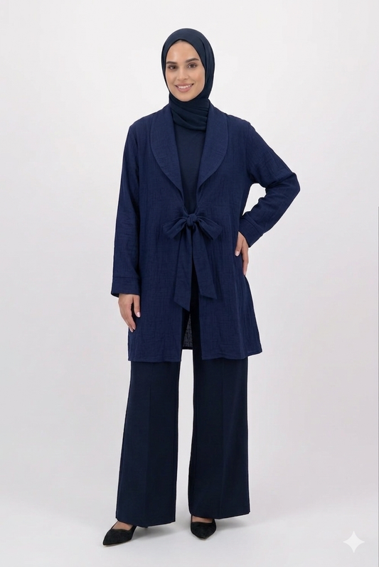 Layali Tie Cardigan Navy